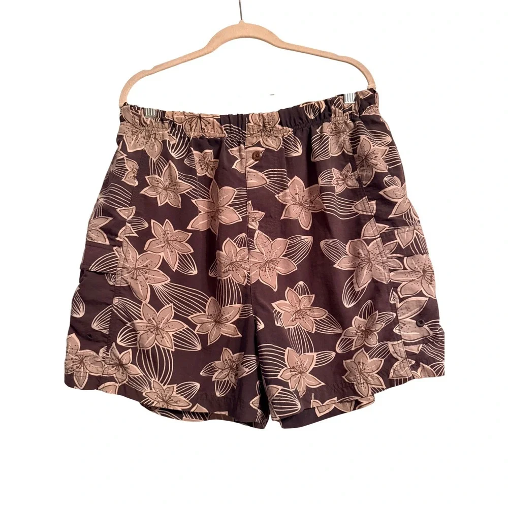 Tommy Bahama Bungalow Brand Mens XL Floral Swim Trunks Plum Brown Nylon Shorts
